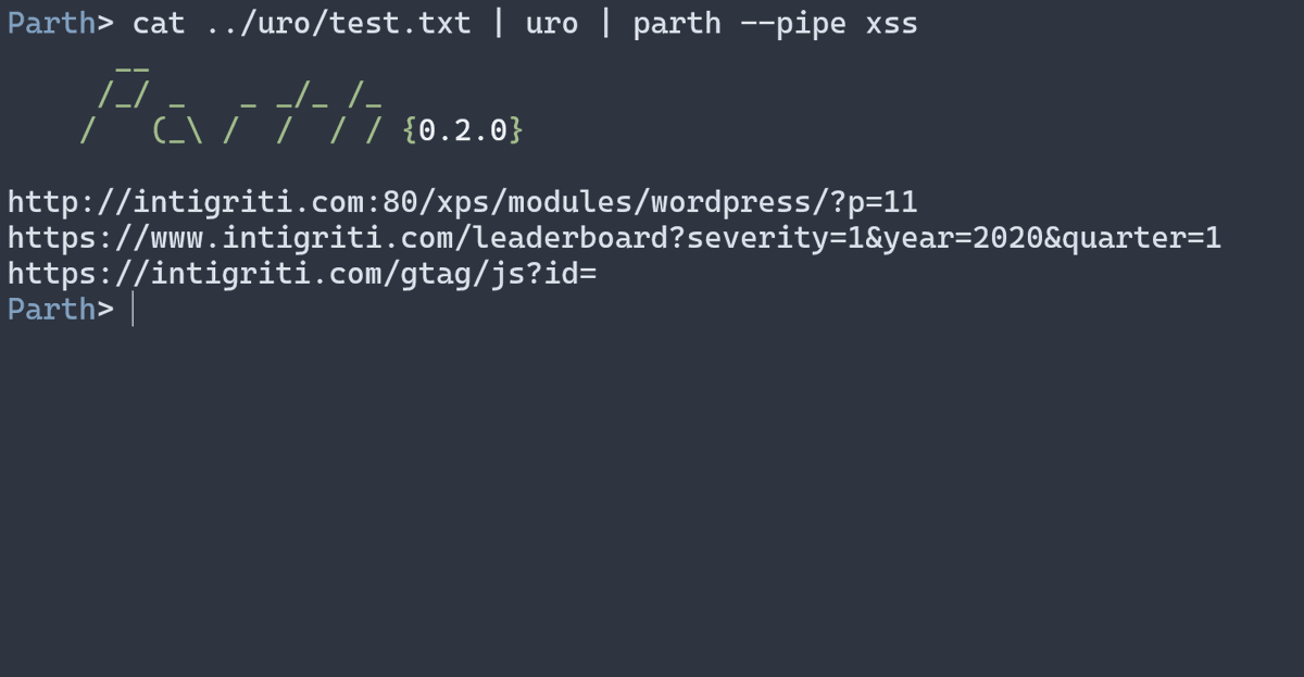 s0md3v's tweet photo. Want to find XSS in a list of 100000 URLs?

This will give you all the URLs that have parameters commonly vulnerable to XSS.

cat urls.txt | uro | parth --pipe xss https://t.co/JNvoRJTFKB