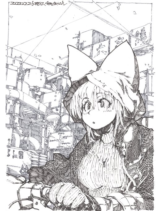 【アナログ1727:帰り道】B4モノクロ。塗るかもしれないんだけど、大きくて細かい線画を試すのが目的だったので一旦これで上げる。
#線画 #狐娘
# 