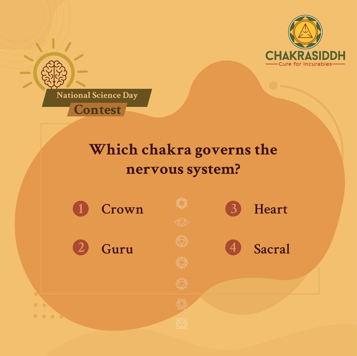 chakrasiddha's tweet photo. #NationalScienceDayContest - 1
This Chakra helps you stay calm, conscious and self aware.
Based on your understanding of the chakras, comment the answer of the question asked.

#Siddhahealing #Chakrasiddh #Cure #Scientificknowledge #Science #Nadi #Health https://t.co/L4N6XX66J3