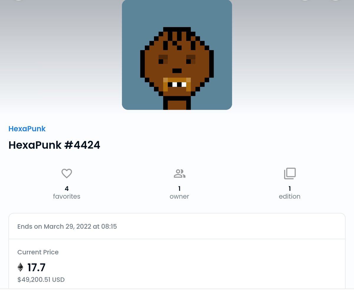 1000_pardons's tweet photo. Hexapunk #4424 sold for 11 ETH. Back on sale for 17.7. Should be a quick flip! #nftcommunity #nftmemes $eth @hexapunks https://t.co/afTgBHzzdK