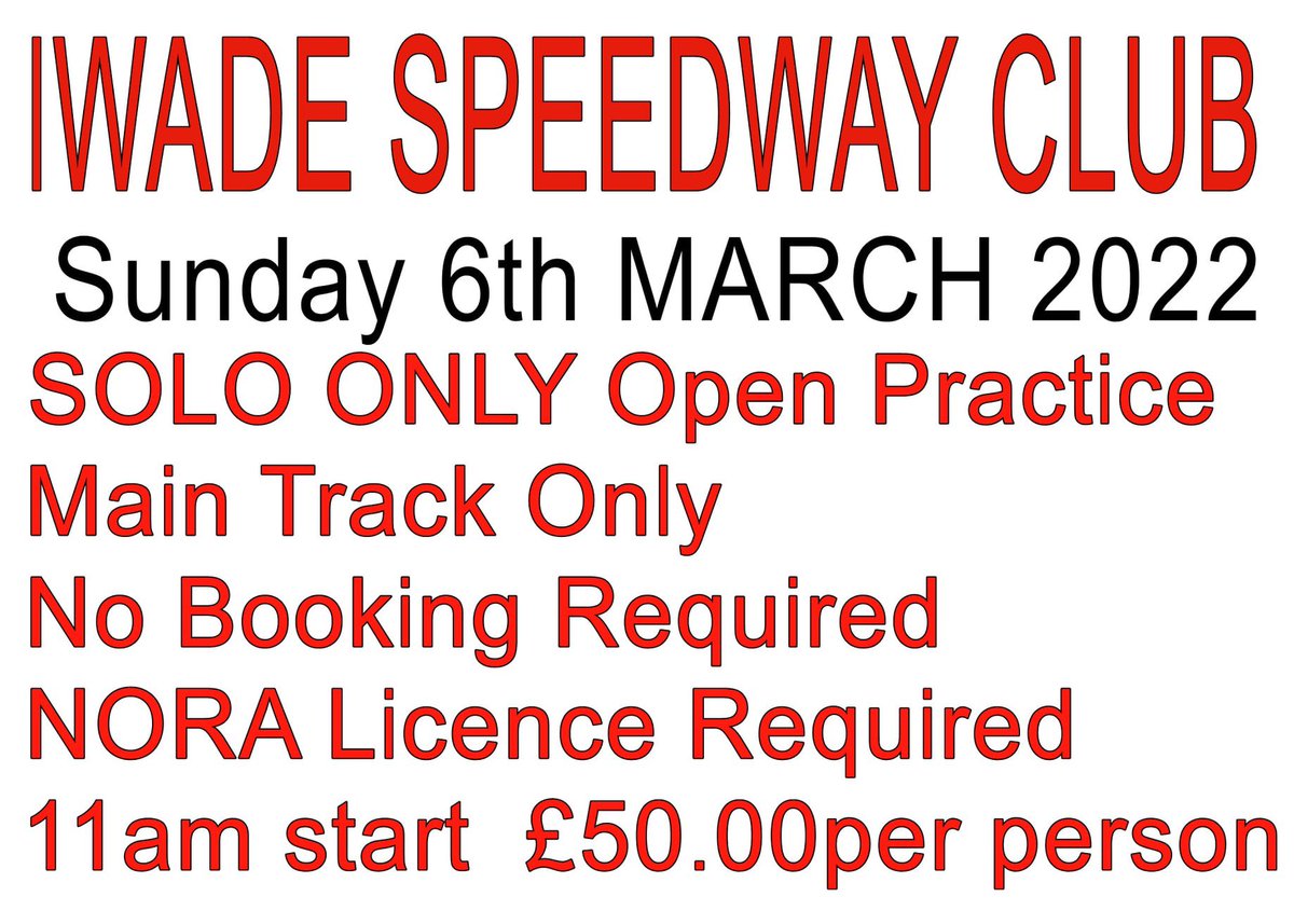 Practice on main track at Iwade Sunday 6th March.  No need to book in. John Carpenter here with the Spares Van. Tuck shop open.