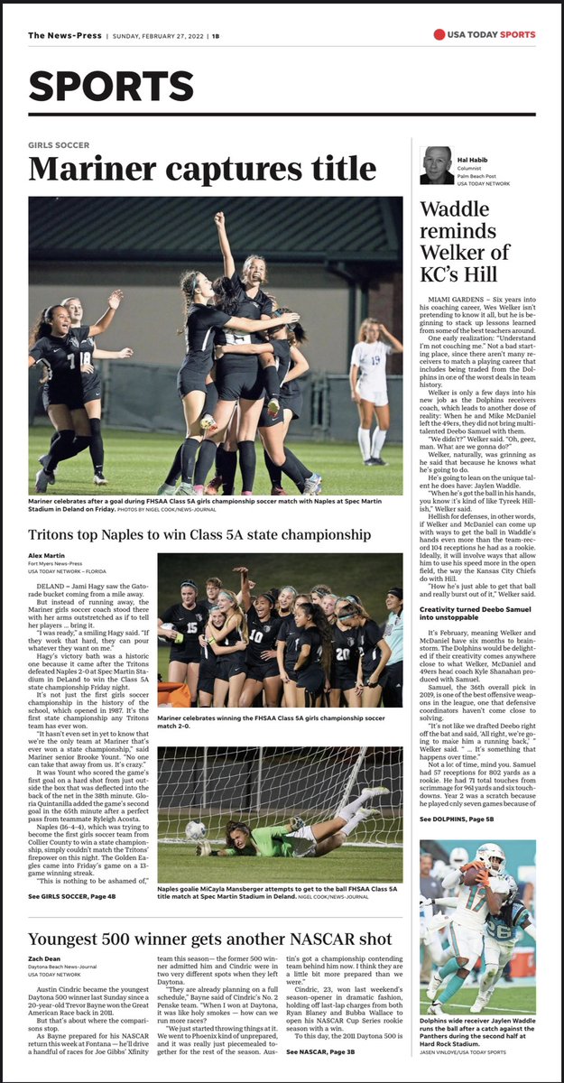 Alex Martin 𝕏 (@np_alexmartin) on Twitter photo Here is Sunday’s front page of the sports section in <a href="/TheNewsPress/">The News-Press</a>.
It features <a href="/GTritonSoccer/">Mariner Triton Girls Soccer</a> capturing their first state title, with a photo that captured the sweet emotion and joy for many Mariner players and fans Friday night. Here is Sunday’s front page of the sports section in <a href="/TheNewsPress/">The News-Press</a>.
It features <a href="/GTritonSoccer/">Mariner Triton Girls Soccer</a> capturing their first state title, with a photo that captured the sweet emotion and joy for many Mariner players and fans Friday night.