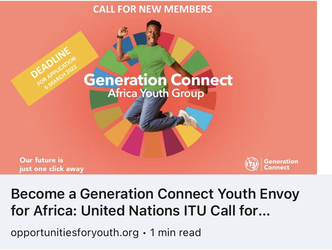 opportunitiesfy's tweet photo. Are you a young person interested in digital development? 
 
The #GenerationConnect Africa Regional Youth Group [GC-AFR] is recruiting youth envoys till 6 March 2022! Apply here: https://t.co/0ZmZr8rLLT

#africa #digital #development #recruiting #youth #opportunity  #ict4 https://t.co/b8TNmYtMNo