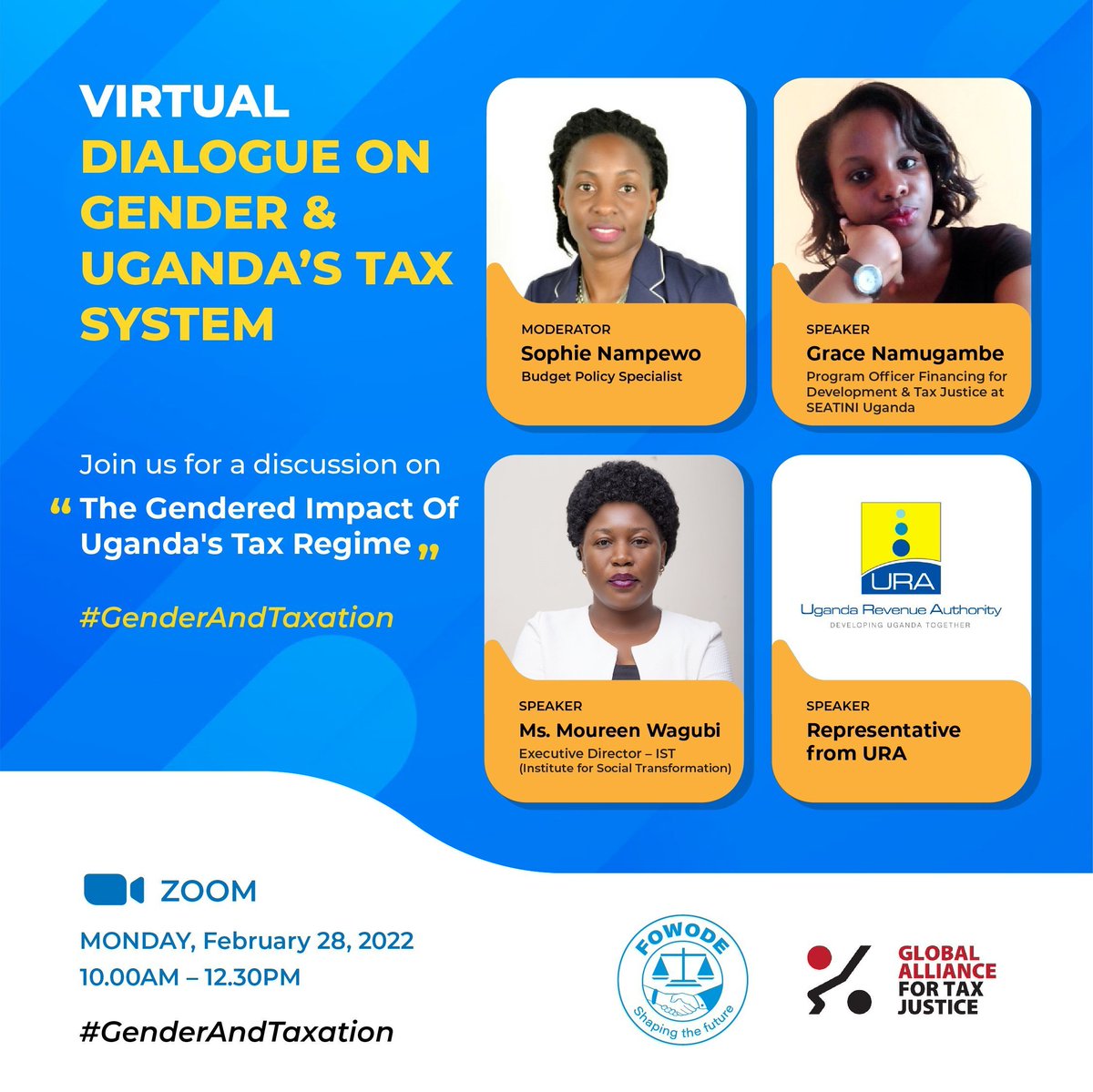 CSBAGUGANDA's tweet photo. Tomorrow starting at 10am-12 :30pm, Don't miss the virtual dialogue on Gender &amp; Uganda's Tax system 

#GenderAndTaxation

@SNampewo @FOWODE_UGANDA @SEATINIUGANDA @URAuganda @taxalliance_ug @TaxJusticeAfric @TaxJusticeNet @JuliusMukunda https://t.co/EOIepjQ2bs