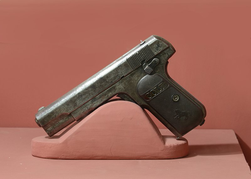IndiaHistorypic's tweet photo. Pistol of Chandra Shekhar Azad 

(Photo - Prayagraj  Museum ) https://t.co/ypOoBV09Nt