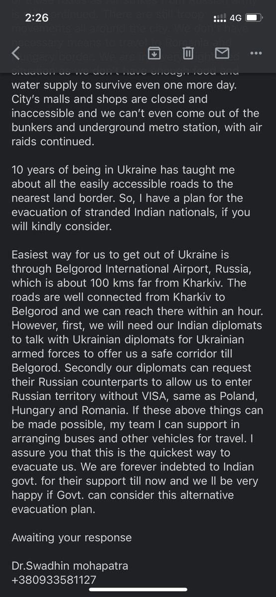 Drramamohanty6's tweet photo. @sambitswaraj Dear Sambit,
Ex- alumnus of VSS request you to take prompt measures and expedite the evacuation process of my son along with stranded Indian students stuck for setting up safe corridor for immediate repatriation through Russia as viable option. https://t.co/Who7RJO6AA