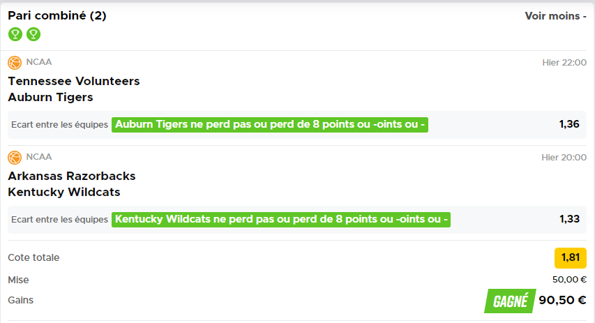 Paul_Ghielmi's tweet image. Ciao a tutti, bilan d'hier :

💥Ca passe pour l'analyse de Pronostics.info (St Etienne perd de 2 buts max)✅
💥Pas loin du perfect sur Pronostics.vip où l'on gagne 2,3% de bankroll✅
💥2/2 sur les tips de basket universitaire✅

Bim, bam, boum !👊
#TeamParieur
