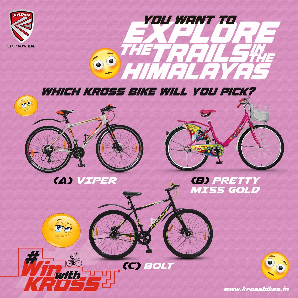 Kross_Bikes's tweet photo. #ContestAlert #KrossBikes
Score a full set!
10 Days. 10 Contests. 10 Winners.

Here's the last Contest for you:
Which KROSS MTB bike will you take along on the adventurous Himalayan trails? https://t.co/tnHQFul9t2