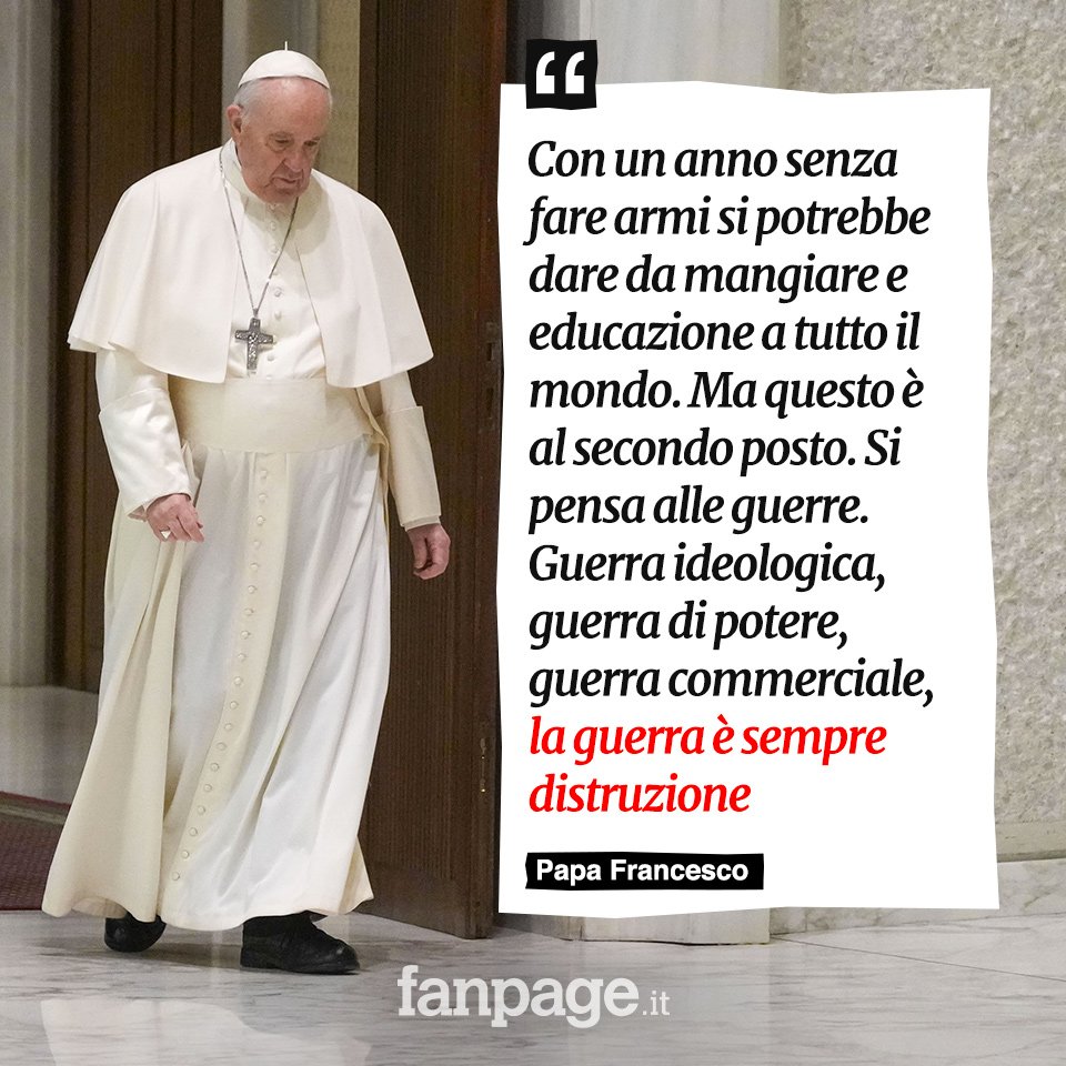 fanpage's tweet photo. "La guerra è sempre distruzione".

Papa Francesco sulla guerra in #Ucraina https://t.co/DeqLNB1DgZ