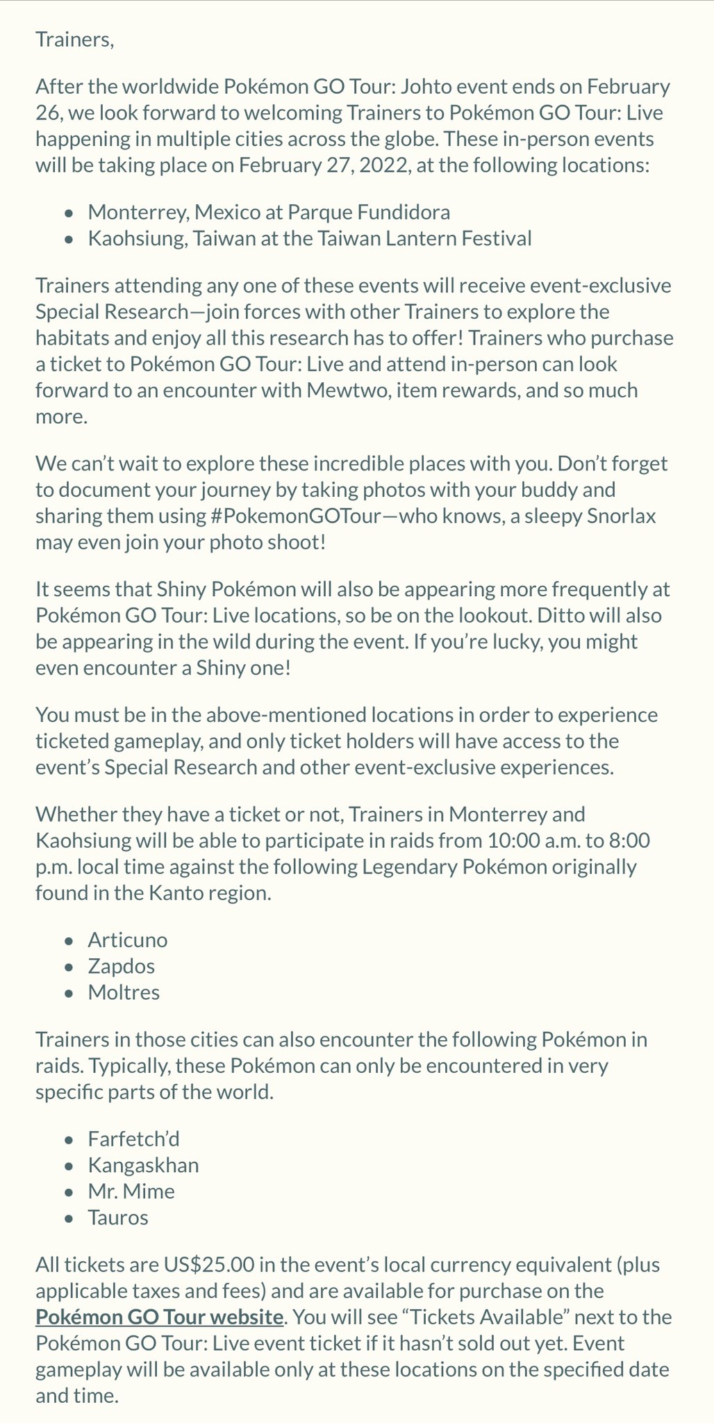 Pokémon GO Tour: Live – Celebrate the Kanto region in-person at the  Monterrey and Kaohsiung live events