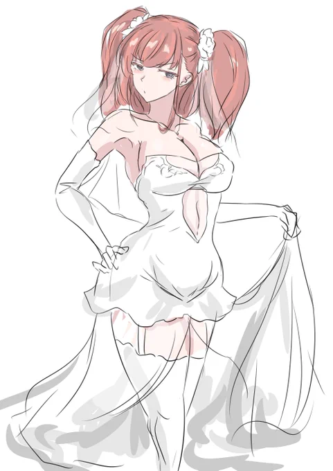 ウェディング～はデザインラフ何人分か描いてそのまんまという
(神通のドレスデザイン思いつかず手が止まったのよ)

その一部、、、、どちらにしろブラッシュアップ必要だし、描き溜めておくかね 