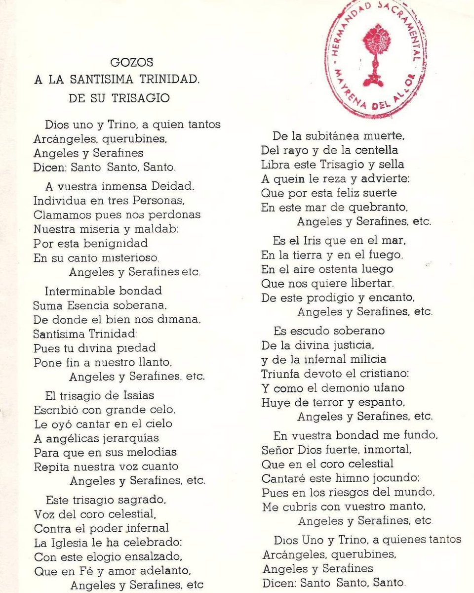 SacramentalM's tweet photo. Texto del Trisagio de Isaías que se canta en nuestra Parroquia durante los días del Triduo de Carnaval en desagravio por las ofensas que el Santísimo Sacramento recibe, así como para lucrar las indulgencias que la Bula de concesión del Jubileo General de las 40 horas concede. https://t.co/HbW5VZDlft
