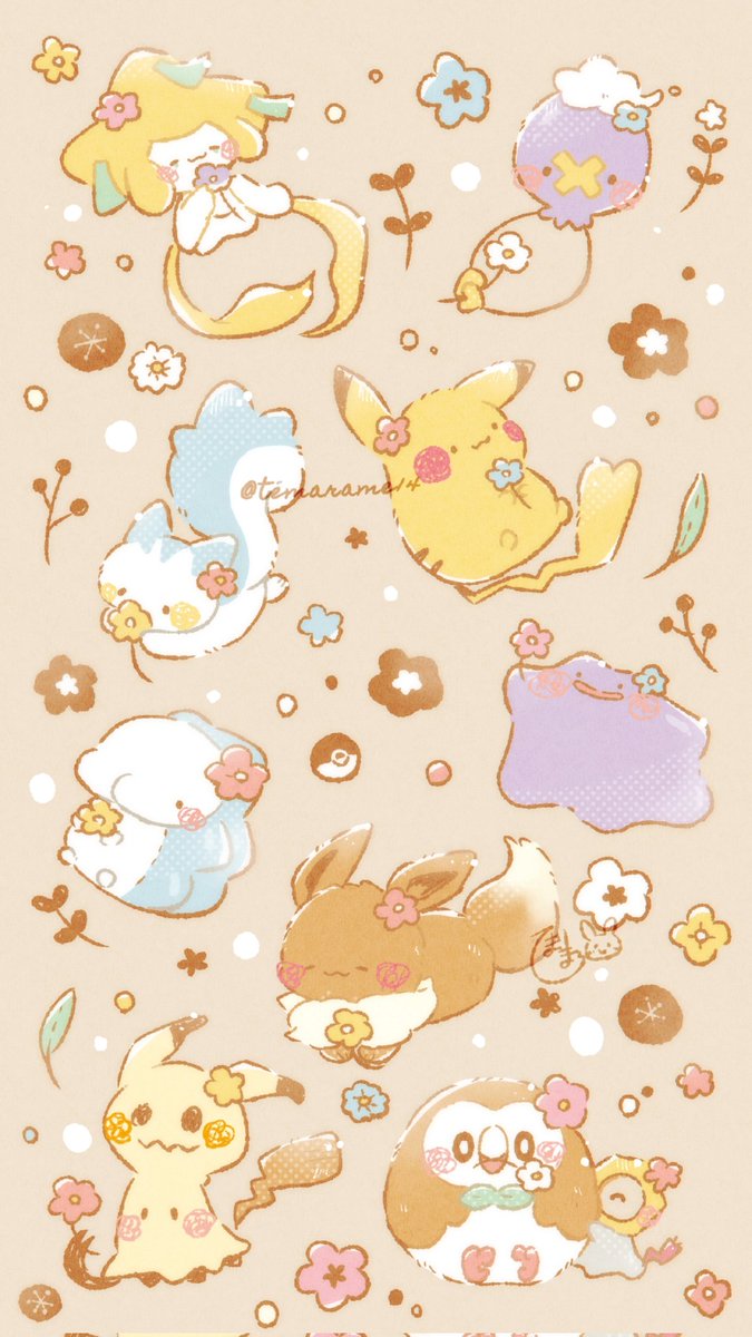 mimikyu pokemon (creature) no humans flower closed eyes closed mouth smile blue flower  illustration images