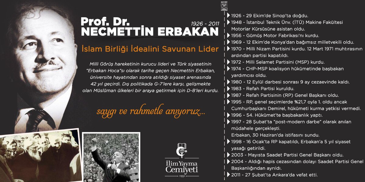 iycgenelmerkez's tweet photo. Prof. Dr. #NecmettinErbakan Hocamızı vefatının 11. yılında rahmetle ve duayla yad ediyoruz.
Mekanı cennet olsun... https://t.co/2j9fic3GC0