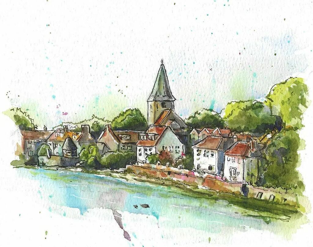 lilspikey's tweet image. Bosham. Another go with the fancy #etchr sketchbook. Getting used to the rough texture. #painting #inkandwash #inkandwatercolor #watercolor