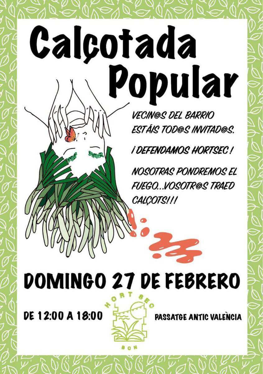 L'hort comunitari #Hortsec va ser atacat amb capital internacional. Avui calcotada en defensa dels béns comuns al #poblesec, units contra capitalistes internacionals.  <a href="/AteneuBase/">La Base Ateneu Coop</a> @bandarres <a href="/ccalbareda/">Centre Cultural Albareda</a> <a href="/Fonttrobada/">Font Trobada</a>