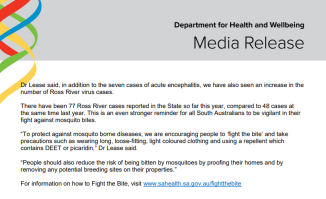HEALTH ALERT: MOSQUITO WARNING