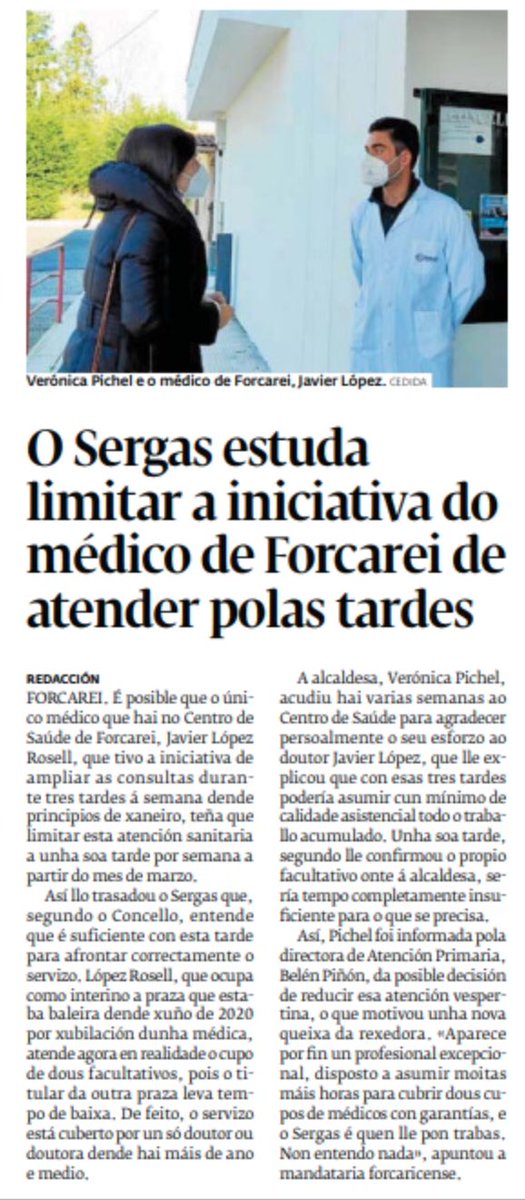 PsoePontevedra's tweet photo. A enésima vergoña do Sergas e a @Xunta.
Agora moléstalles que o único médico que queda en #Forcarei traballe máis da conta para atender á xente como se merece.
Denúnciao a alcaldesa @VeronicaPichel https://t.co/axA2oJP1bM