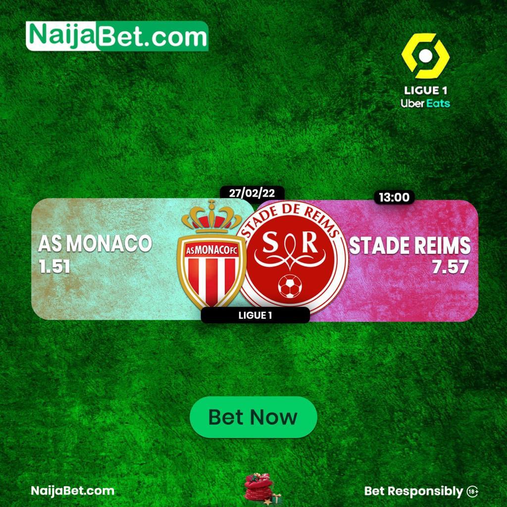 NaijaBet's tweet photo. 🇫🇷 Monaco Vs Stade Reims
⏰ 13:00
#Ligue1

Monaco will endeavour to bounce back from two successive draws in Ligue 1 when Reims visit the Stade Louis II on today lunchtime.

🔻 Home Win ✅ 1.51

Highest Odds ➡ https://t.co/FVoZEfDcAq

#NaijaBet #MonacoReims #BoostedOdds #TejRan https://t.co/f1GJFgOZOp