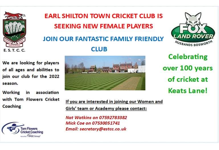 With the new season just weeks away, Earl Shilton CC are looking for new female players for the 2022 season. We welcome any age and ability, come along to learn a new skill and make friends! We have professional coaches on hand every session, to help and guide.