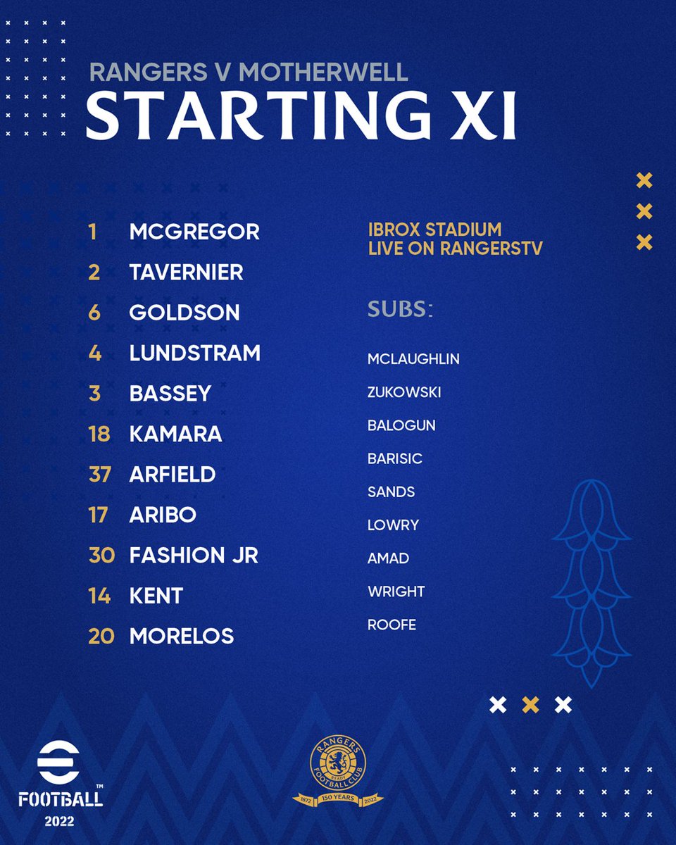 RangersFC's tweet image. 🆕 Today's #RangersFC team to face Motherwell at Ibrox.

🗒️ Full Team News: rng.rs/3It5cGK
📺 Watch Live on RangersTV: rng.rs/RTV-Subscribe