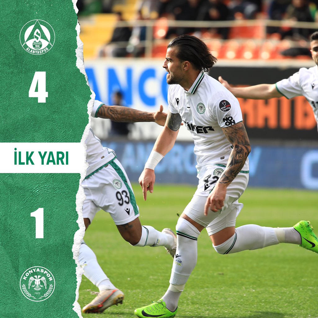İlk Yarı Sonucu: A. Alanyaspor 4 - 1 İttifak Holding Konyaspor'umuz