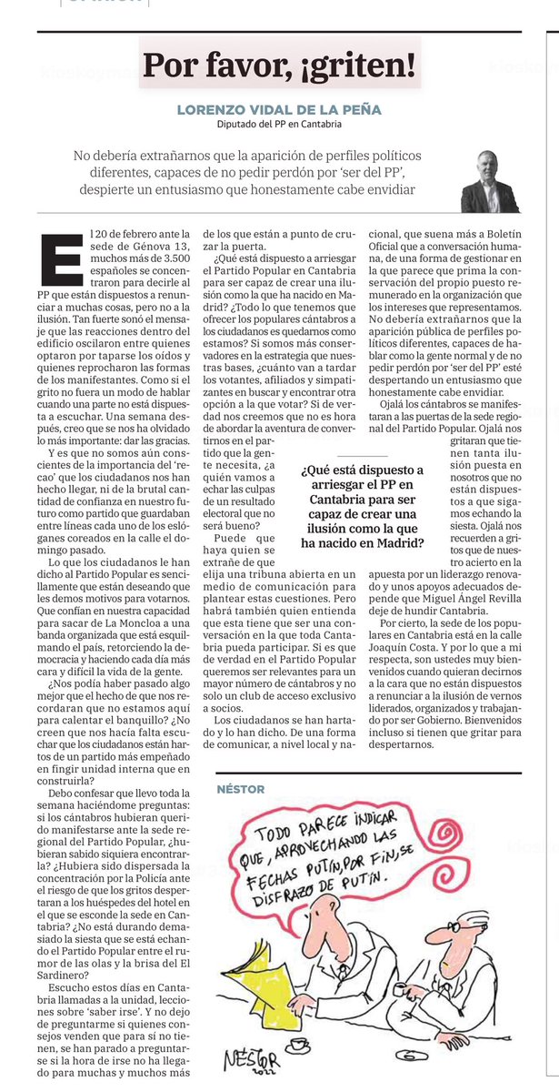 Un Partido debe pertenecer a la gente de la calle. No a sus cargos orgánicos. Olvidarlo es seguir perdiendo. En <a href="/dmontanes/">eldiariomontanes.es</a>