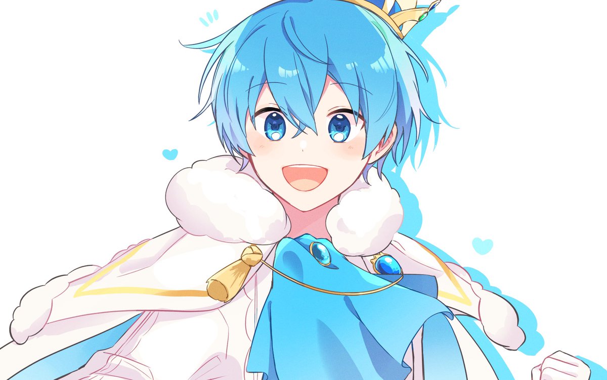 1boy male focus blue eyes blue hair crown smile open mouth  illustration images