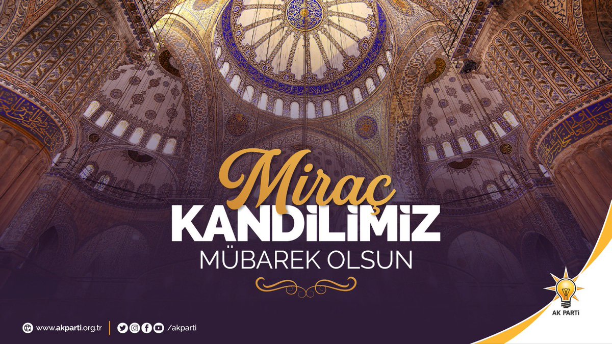 Milletimizin ve tüm İslam aleminin #MiracKandili’ni tebrik eder, bu mübarek gecenin ülkemize ve tüm insanlığa huzur, barış ve ferahlık getirmesini Cenab-ı Hakk’tan niyaz ederim.