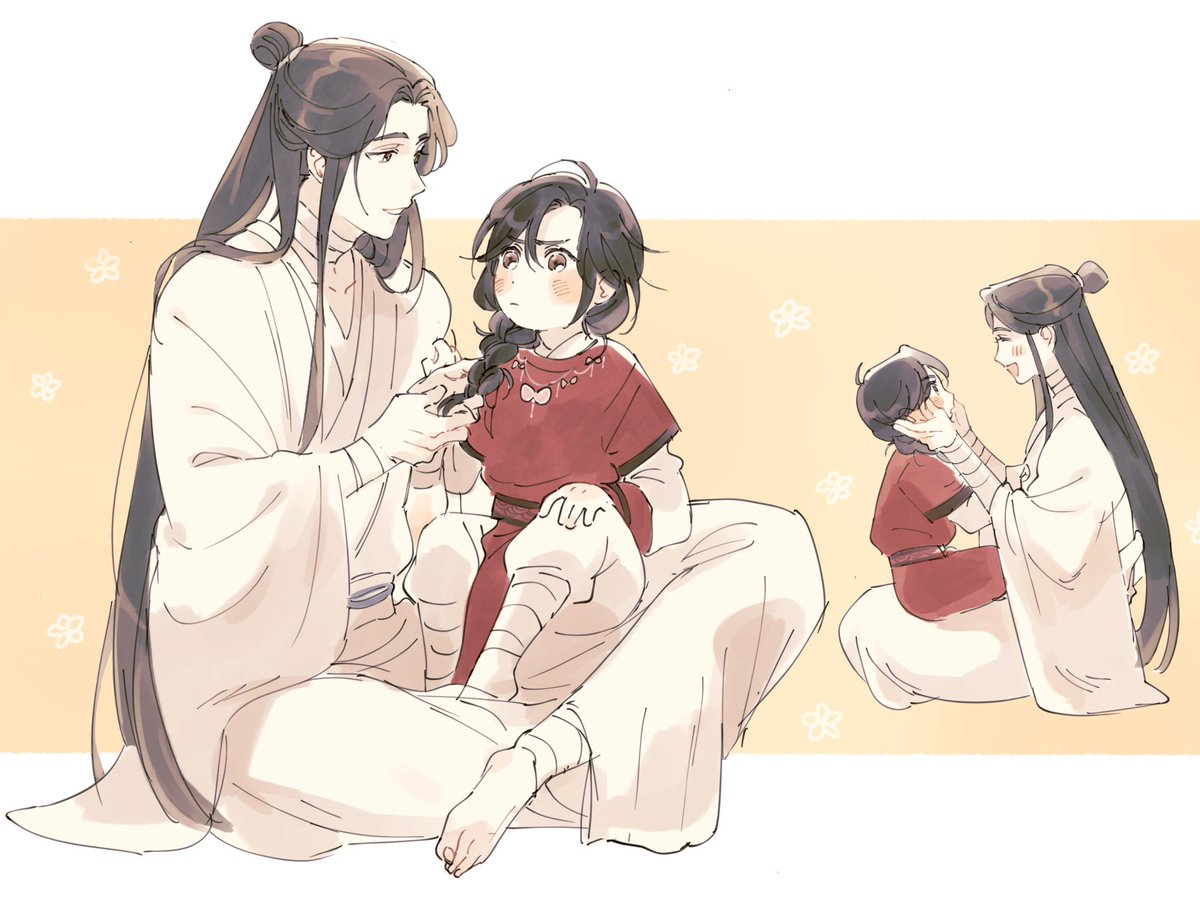 multiple boys chinese clothes long hair black hair hair bun long sleeves sitting  illustration images