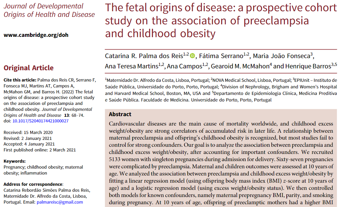 jdohad1's tweet photo. ORIGINAL ARTICLE 1/2: The #DOHaD hypothesis postulates that in utero exposures can influence future phenotype. A relationship between maternal preeclampsia and childhood obesity is recognized.
Read more: https://t.co/ySNXjiwX7N
#JDOHAD #preeclampsia #obesity #confounder https://t.co/K7dkclRYyH
