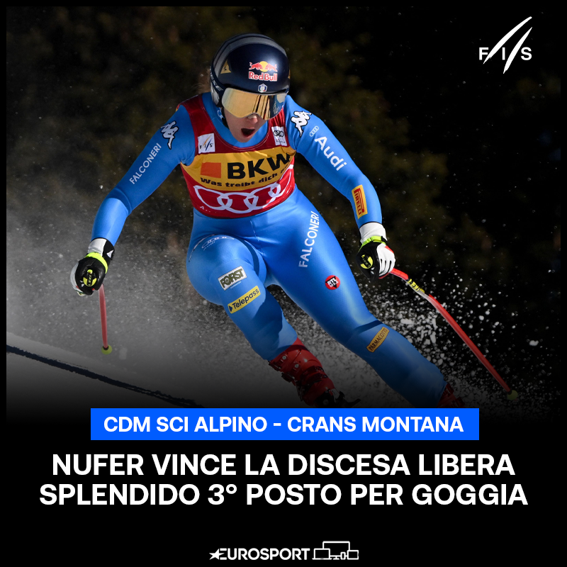 Eurosport_IT's tweet photo. GOGGIA TORNA SUL PODIO! 😍😍😍

La svizzera Priska Nufer trova la 1ª vittoria in carriera in Coppa del Mondo ma la nostra Sofia Goggia risponde presente! 💪⛷️🇮🇹

#EurosportSCI | #FISAlpine | #CransMontana | #Goggia | #Nufer https://t.co/HNJOArb8kT