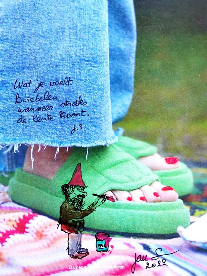 Wat je voelt kriebelen wanneer straks de lente komt. Sketch &amp; woorden op bestaande foto door Jan S