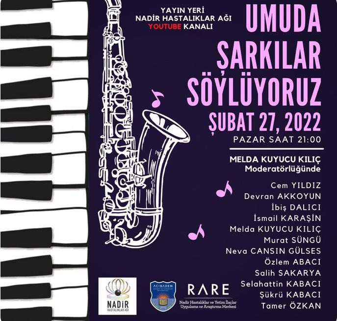 Savaşa, mücadeleye, pandemiye ve kötü geçen her günlere rağmen çocuklarımız başta olmak üzere tüm nadir yaşamların sağlıklı ve güvende kalması temennisiyle bu akşam umuda şarkılar söylüyoruz.
<a href="/acibademuniv/">Acıbadem Üniversitesi</a> <a href="/ACURARE1/">ACURARE</a> 
#nadirizveiçinizdeyiz