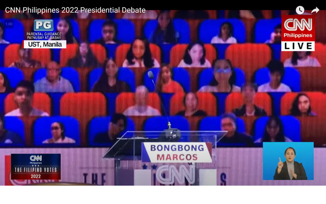 newswatchplusph's tweet photo. @piahontiveros @iampinkywebb CNNPH anchor @iampinkywebb poses a question to Marcos, who is a no-show: We would've wanted to ask if the direct talks with China don't work, what would be his plan B on the PH-China maritime dispute

#CNNPHPresidentialDebate 
#TheFilipinoVotes 
Live blog: https://t.co/E6XCpbPZ63 https://t.co/CtvjDNIKRG