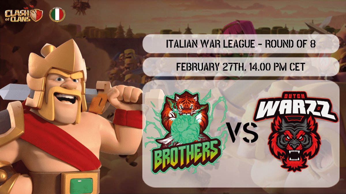 📺 Live 14.00 CET! - ROUND OF 8

<a href="/BrothersCOC10/">Brothers Alliance Official</a> 🆚️ DW ESPORT

🇬🇧 @CSpekkie
twitch.tv/spekkie1313
🇮🇹 <a href="/Giggino478/">Giggino478</a>
twitch.tv/giggino478