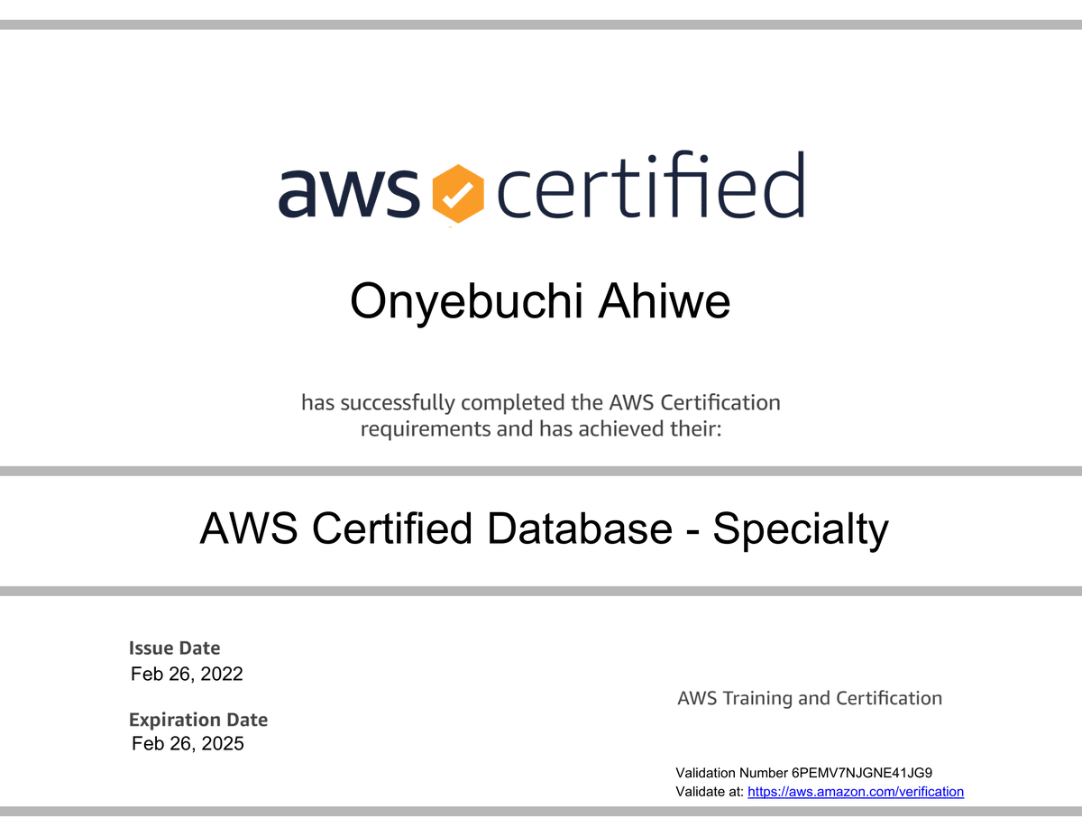 vahiwe1's tweet photo. 9 down!!!
Keeping up with the momentum.
#aws #awscertified #database https://t.co/91CfwS6Jcy