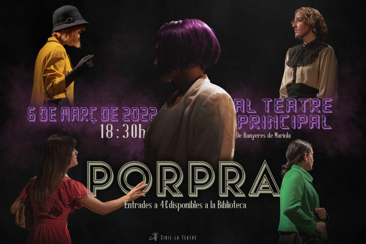 SibilaTeatre's tweet photo. Tornem a la càrrega!! 🎭

El diumenge que ve repetim "Porpra" al Teatre Principal de Banyeres a les 18:30h :)

🎟️Les entrades les podeu comprar ja a la Biblioteca Municipal. 

Nos vos podeu perdre aquesta aventura amb noves sorpreses 💜 https://t.co/pf8gg2SBZH
