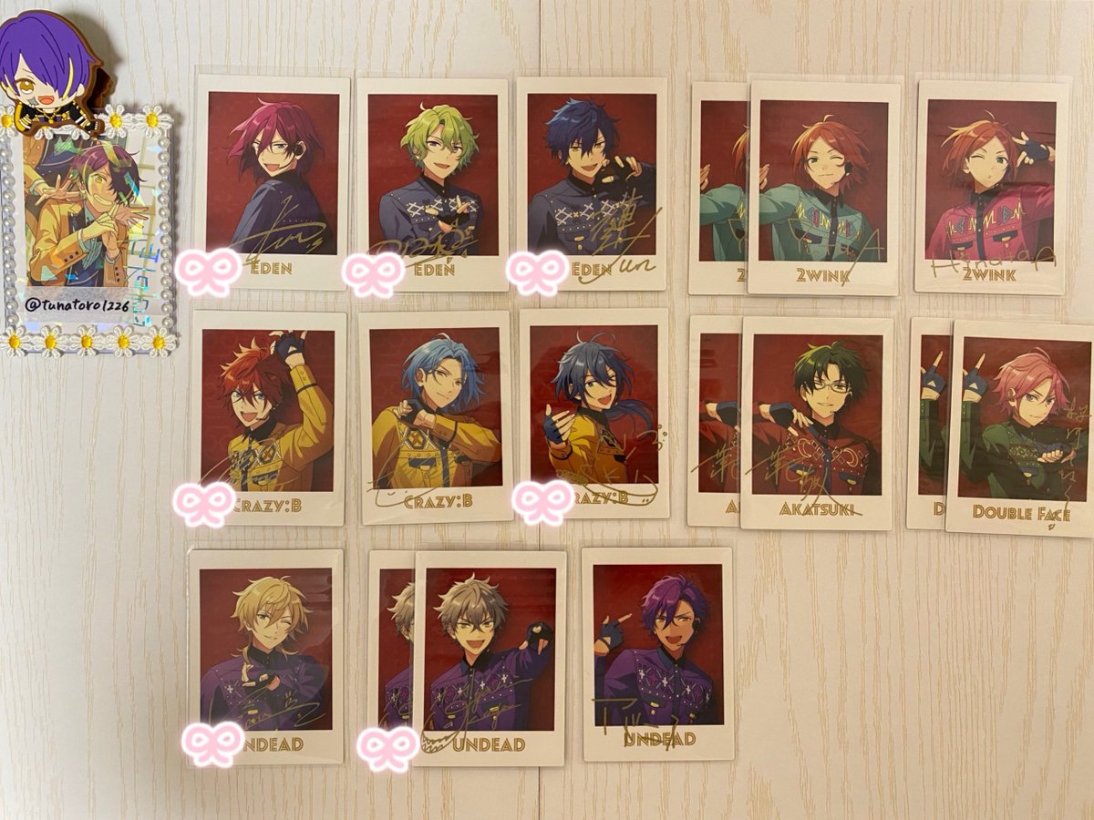 tunatoro1226's tweet photo. 【交換】あんスタ 6周年 ぱしゃっつ

譲→画像参照

求→忍 > 颯馬 > 宙 / つむぎ(1枚)

●🎀は◎同数含む交換優先(ツリー記載)
●2枚〜郵送交換 https://t.co/8p8GNoj4uP