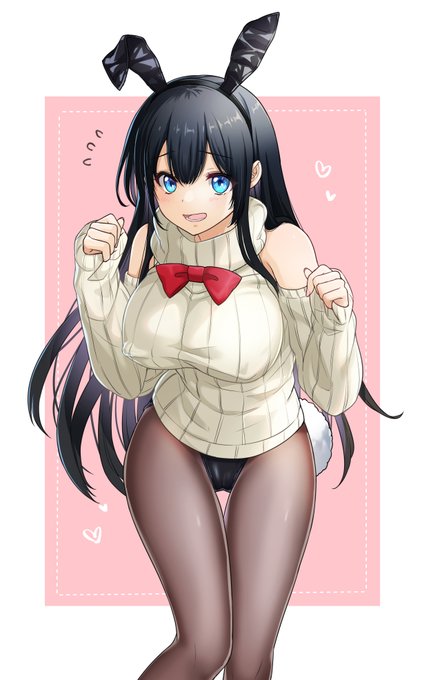 今日の練習🐣ノーブラ萌え袖ニットバニーちゃん。バニー服なのにノーブラなのは好きな要素欲張りセットで描きたかったからです!😋 