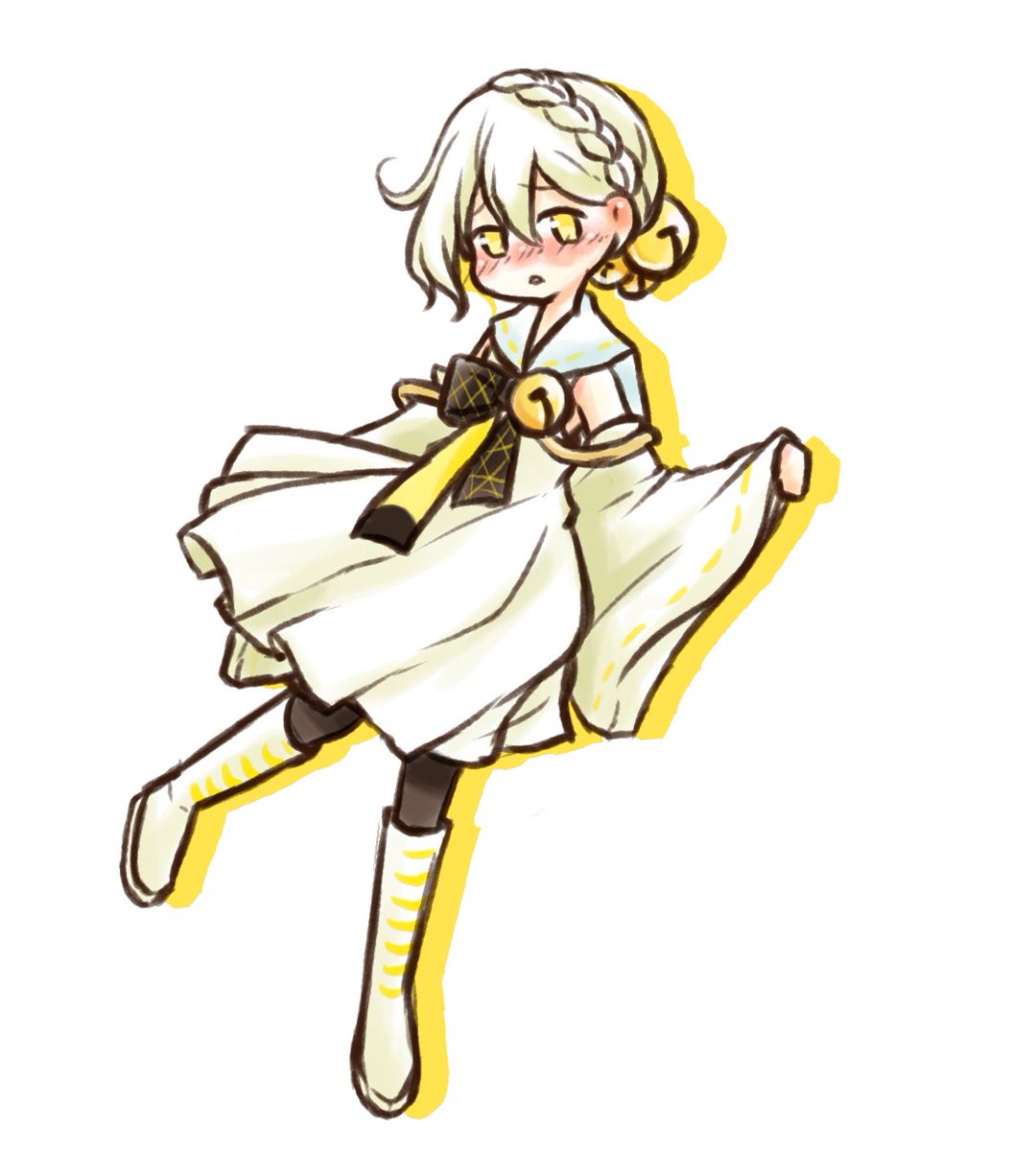 bell braid solo blush yellow eyes hair bell white background  illustration images