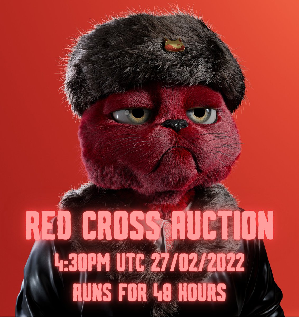 We are auctioning off Kitty #4904, the proceeds will go directly to Red Cross.⛑️

Money raised will definitely help the war victims on both sides of this conflict.❤️

🏆 The auction winner will get a custom honorary kitty including a call session directly with the team.
#NFTs
