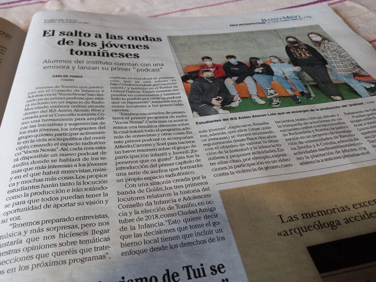 Novas iniciativas educativas do IES Antón Alonso Ríos de Tomiño. Mágoa que o <a href="/Farodevigo/">Faro de Vigo</a> non respetase a lingua do podcast, que é o galego. #comochodigo <a href="/comochodigo/">comochodigo</a>