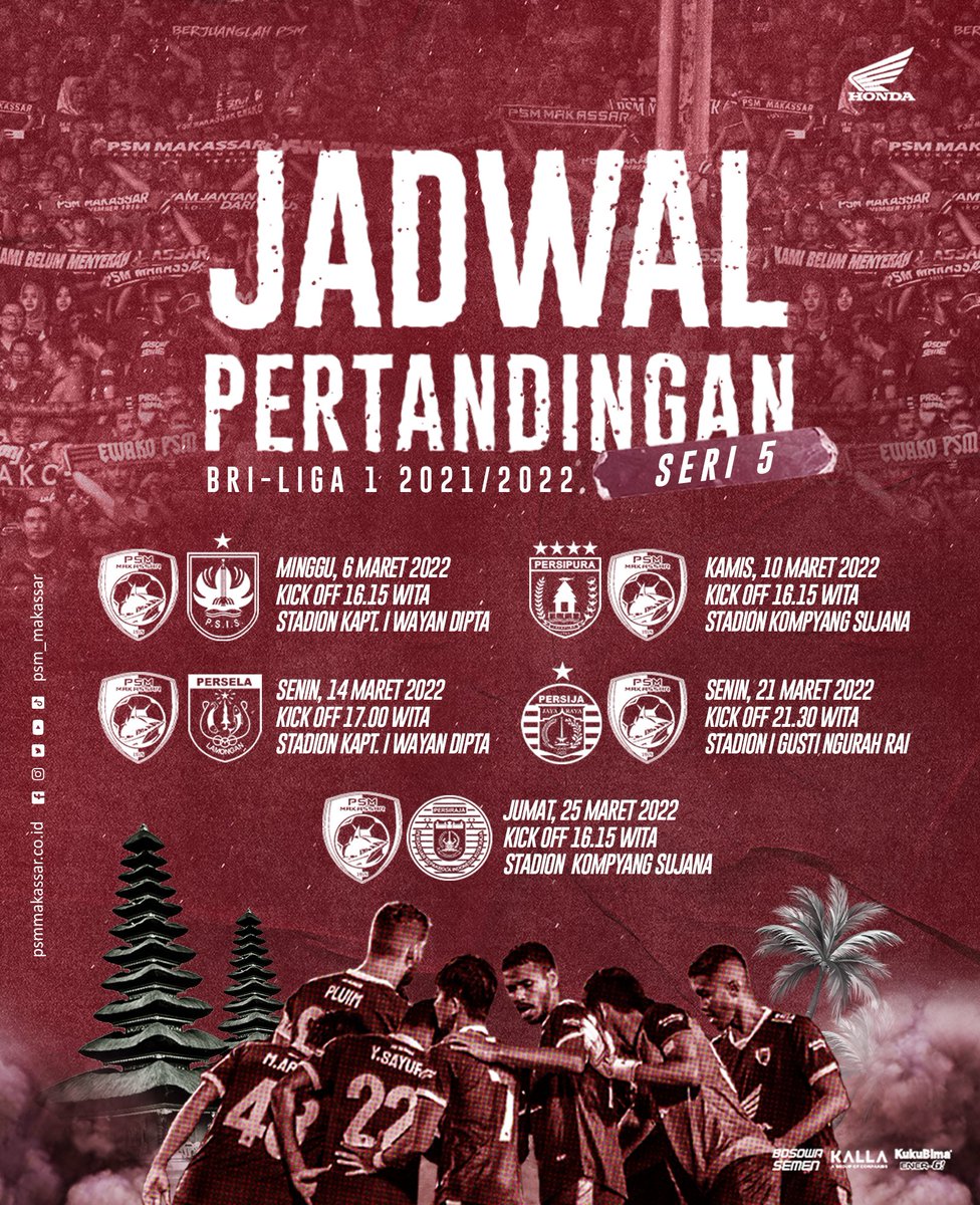 PSM_Makassar's tweet photo. Jadwal pertandingan Juku Eja pada seri 5 #BRILiga1 2021/2022
Silakan di save 👌
#EwakoPSM https://t.co/8xLF6EEQay