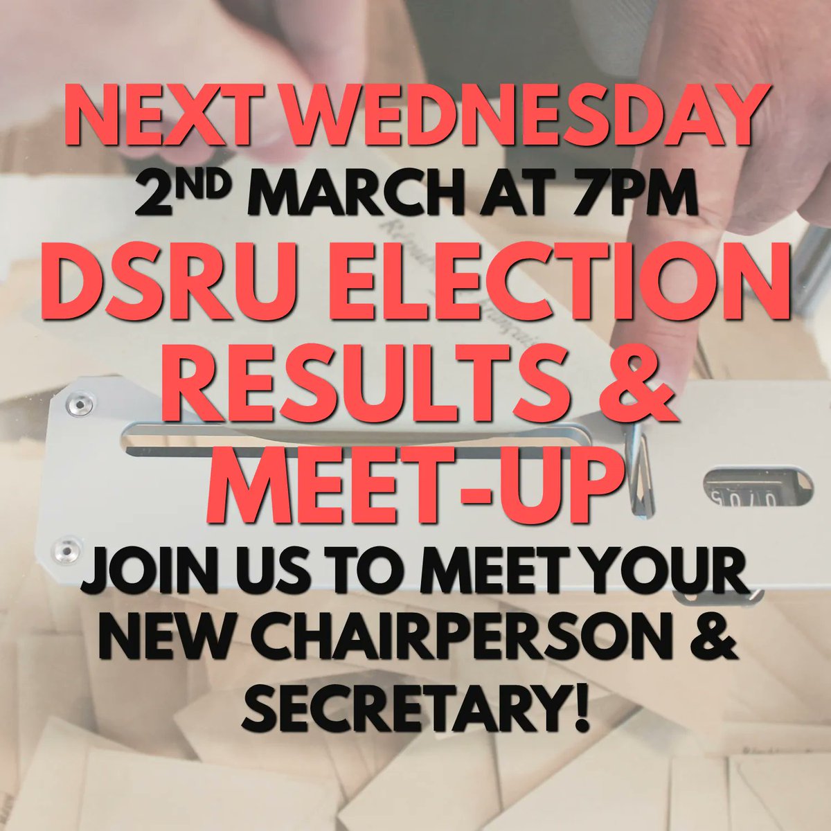 dsrudundee's tweet photo. 🗳️NEXT WEDNESDAY🗳️Join us at DUSA's Liar Bar at 7pm for the results of your Executive Commitee elections! You'll find out who your new Chairperson and Secretary are and meet them! See you there ✊ Members, check your email inbox for your ballot paper! https://t.co/xHb3bIK6AG https://t.co/uYLaZ0SBK2