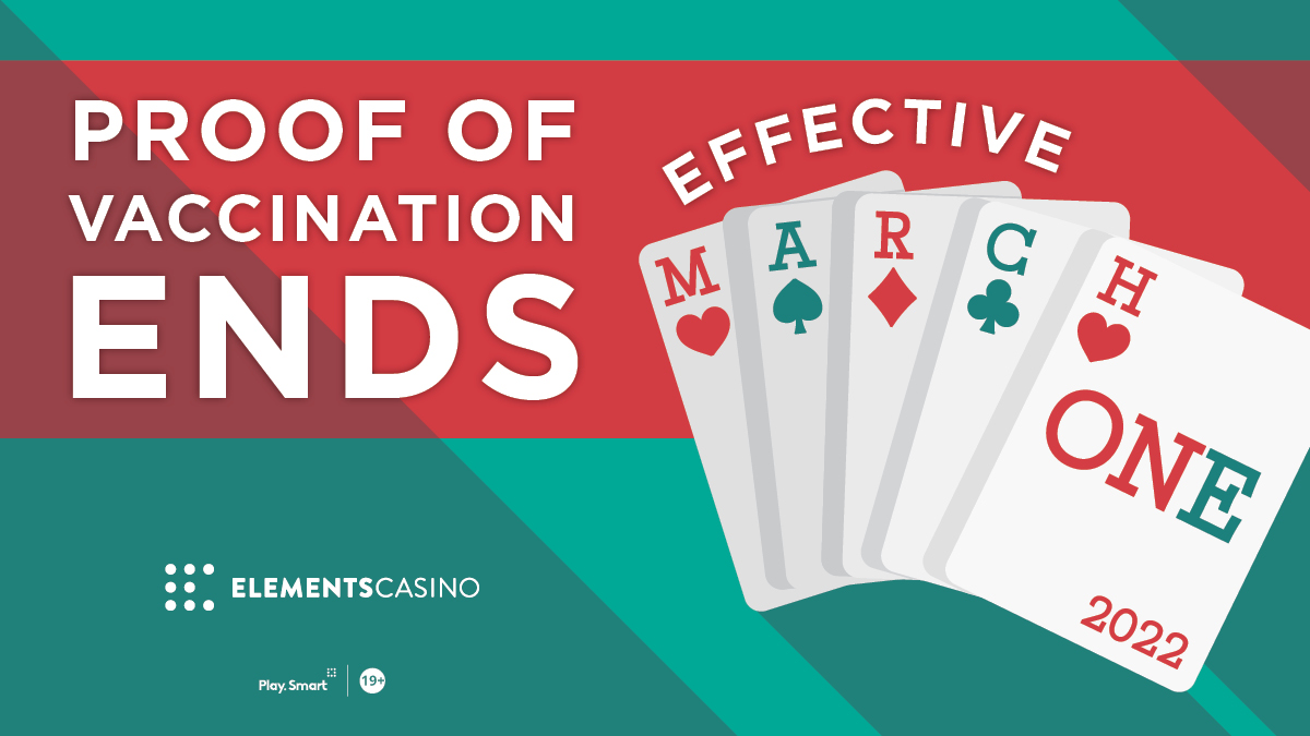 Proof of fully vaccinated status will no longer be in effect as of March 1, 2022. 

Both facial coverings 😷 and a valid government issued photo ID 💳 will continue to be required for entry to the casino. 

Thank you for your understanding!