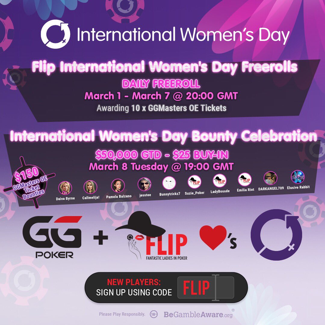 flip_ladies's tweet photo. BREAKING NEWS!!📣
Over $10k in tickets to be given away to our fantastic community in March on @GGPoker 🤑🎫 AND on the 8th March we will have a $50k GTD FLIP Main Event! Let’s celebrate IWD and all our amazing members who #beatthebias at the poker tables!♥️ https://t.co/bn0uCGQQoX