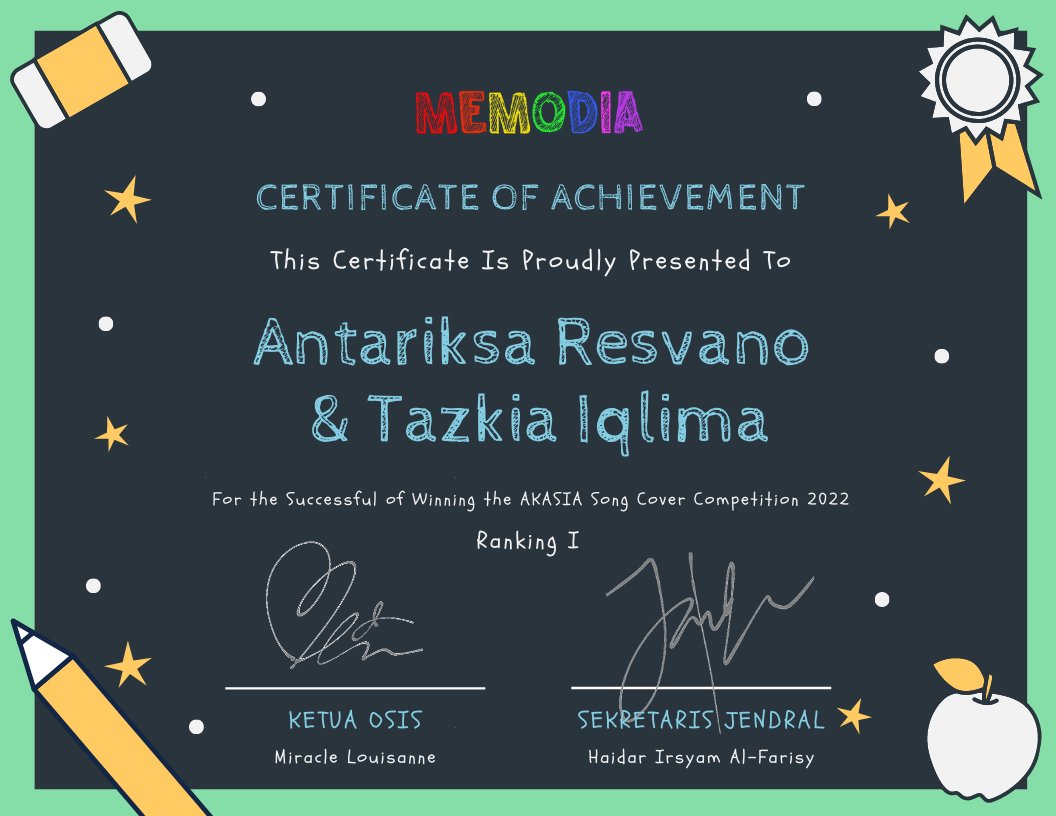 ITSMEMODIA's tweet photo. ㅤ
ㅤ
✦ Juara I : Antariksa &amp; Tazkia
(@ANTARAGATA @ournamens)
 ㅤ
ㅤ https://t.co/FvVAjbUota