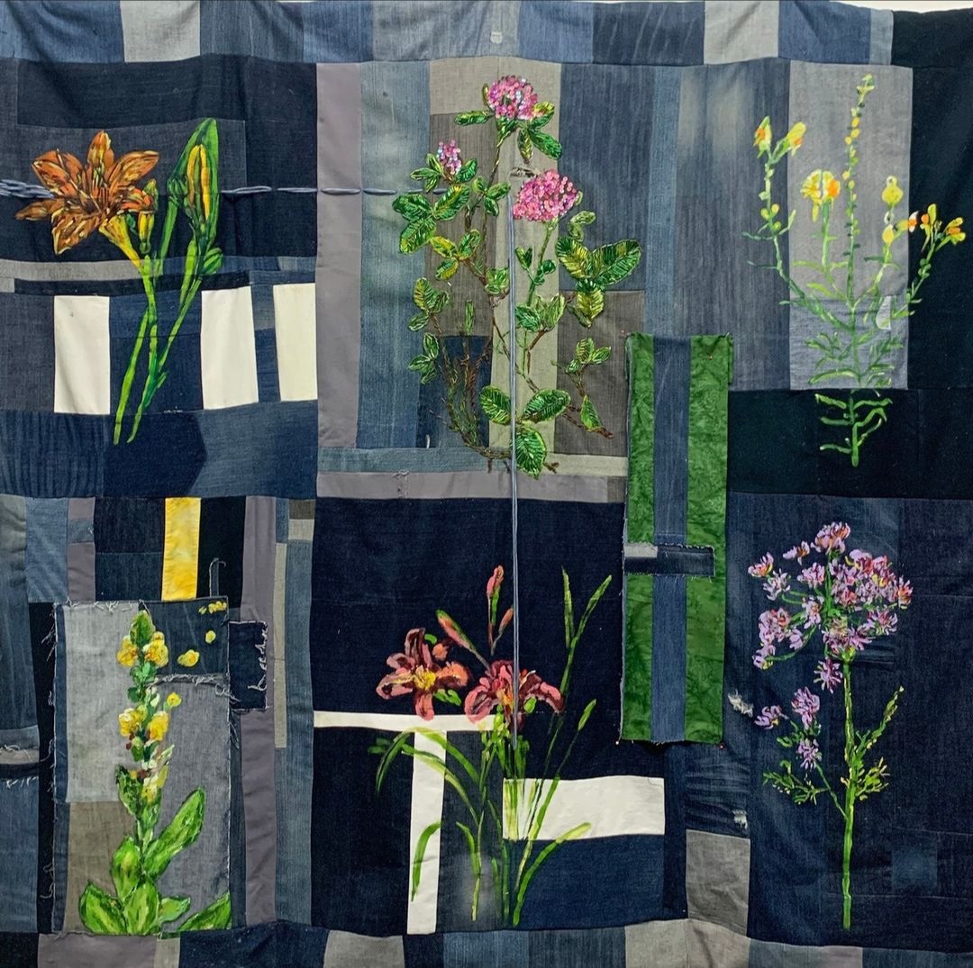 TransmitterNYC's tweet photo. Artwork by #SimoneCouto⁠
Cloud in Trousers, 2022⁠
Mixed media on denim donated by NYC immigrants⁠
64 x 56 inches https://t.co/Iko61yWCAW