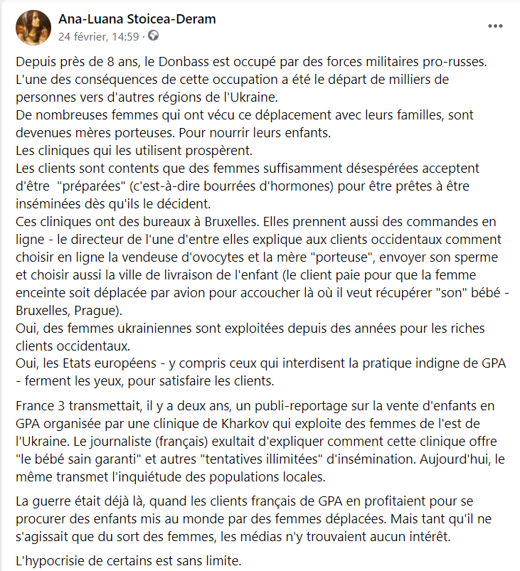 Tirer profit de la #guerre, exploiter les #femmes déplacées, s'enrichir sur la misère de l'occupation : les entrepreneurs &amp; clients #GPA le font depuis des années.
L'abjection s'étale encore plus ces jours-ci.
#Ukraine #GPA #ventedenfants #violencesfaitesauxfemmes #exploitation